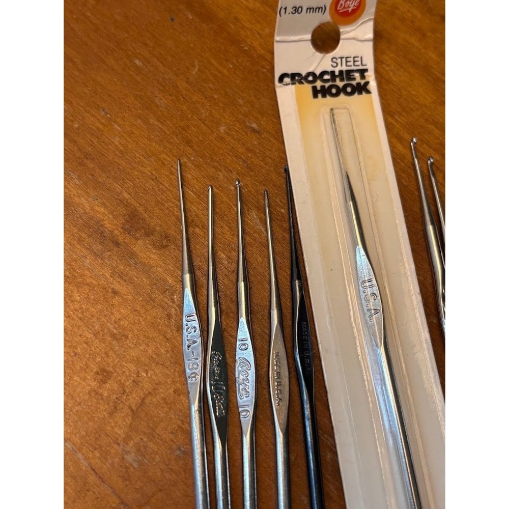 Vintage Boye Steel Crochet Hooks Lot USA Sizes 0 2 6 7 8 9 10 Lace Thread - Picture 9 of 9